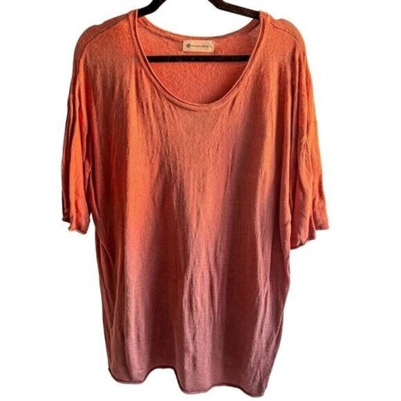 The Impeccable Pig Women's Burnt Orange Rust Linen Blend T-Shirt Round Neck L - Picture 1 of 7